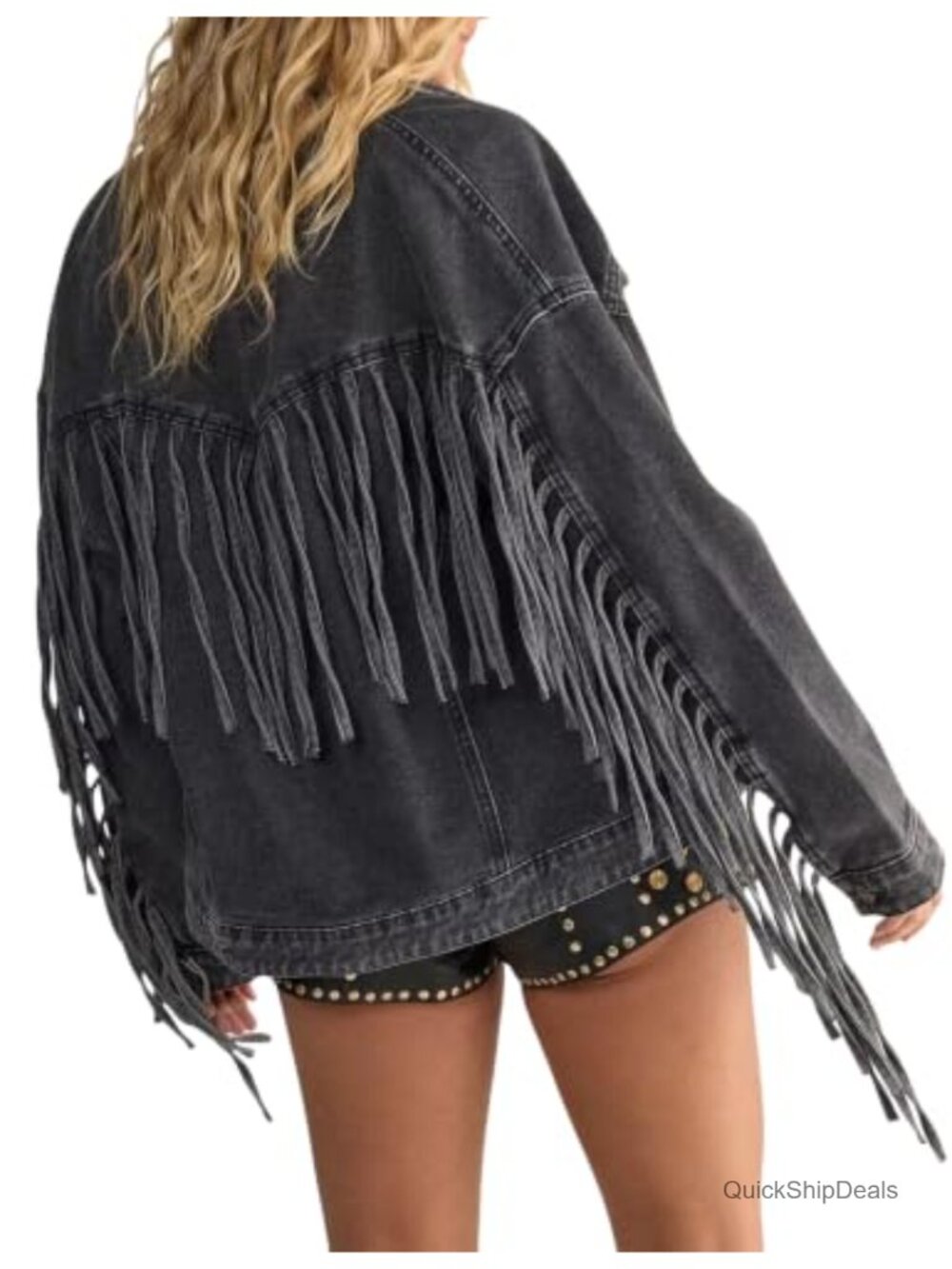 Oversized Fringed Jean Jacket 100% Cotton Western Denim